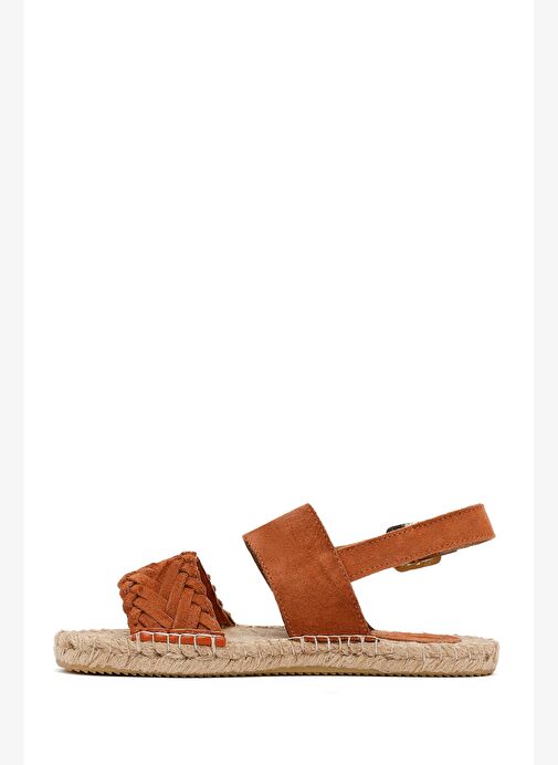 Kadın Turuncu Örgü Detaylı Süet Deri Espadril 25SFD206310 - Görsel 3