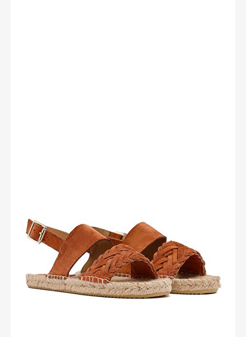 Kadın Turuncu Örgü Detaylı Süet Deri Espadril 25SFD206310 - Görsel 4