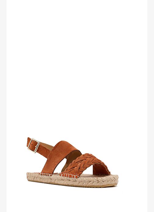 Kadın Turuncu Örgü Detaylı Süet Deri Espadril 25SFD206310 - Görsel 7