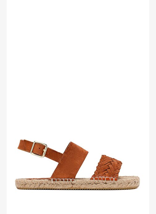 Kadın Turuncu Örgü Detaylı Süet Deri Espadril 25SFD206310 - Görsel 2