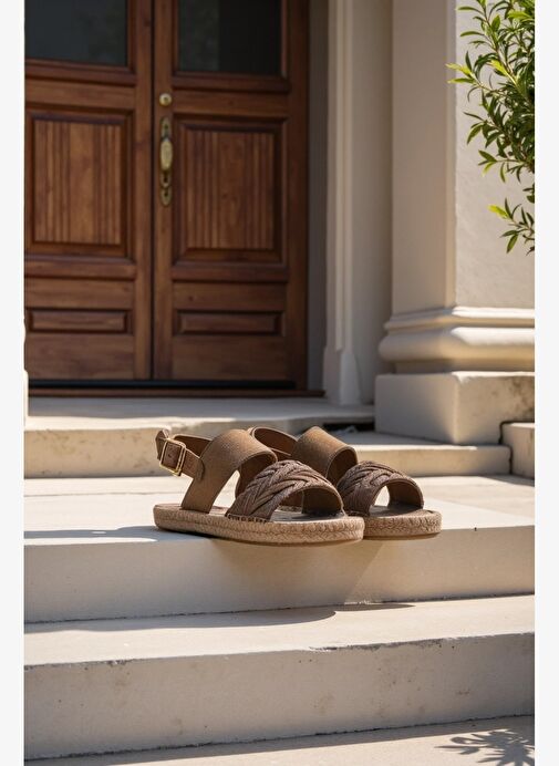 Kadın Vizon Örgü Detaylı Süet Deri Espadril 25SFD206310 - Görsel 2