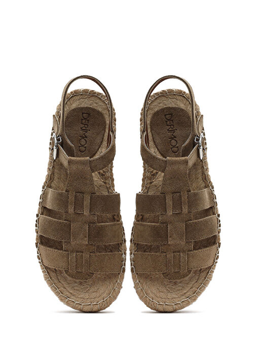 Kadın Vizon Tokalı Süet Deri Espadril Sandalet 25SFD206410 - Görsel 8