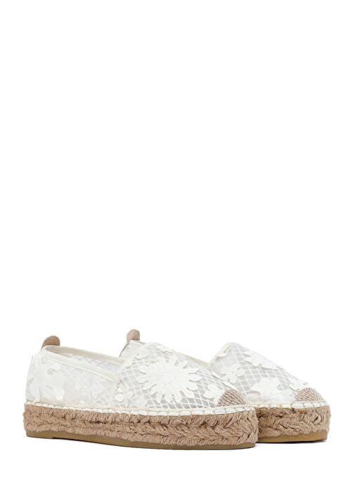 Kadın Krem Desenli Espadril 25SFD20726F - Görsel 4