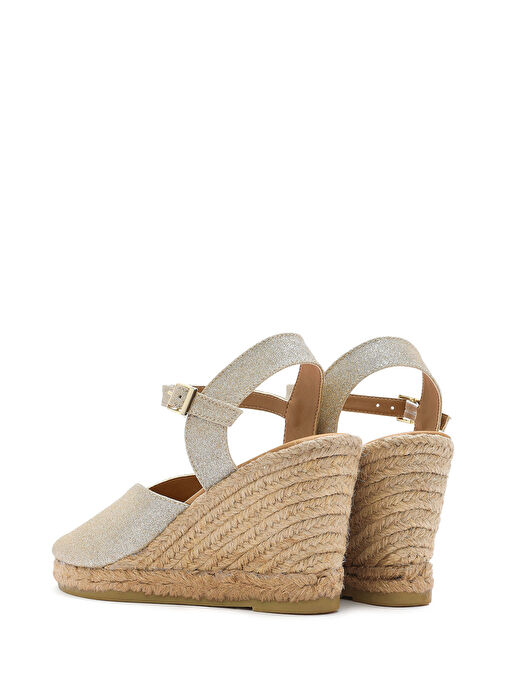 Kadın Altın Simli Bilekten Tokalı Dolgu Topuklu Espadril Sandalet 25SFD2074SM - Görsel 7