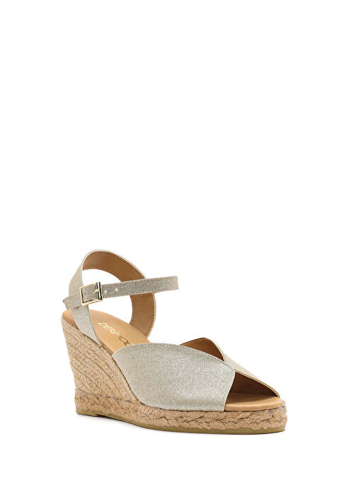 Kadın Altın Simli Bilekten Tokalı Dolgu Topuklu Espadril Sandalet 25SFD2074SM - Görsel 8