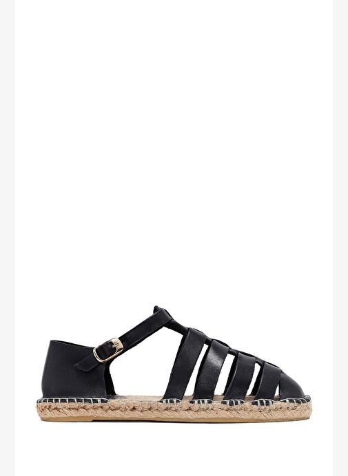 Kadın Siyah Deri Espadril 25SFD206518 - Görsel 2