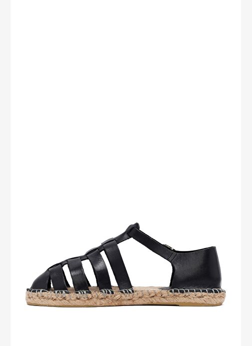 Kadın Siyah Deri Espadril 25SFD206518 - Görsel 3