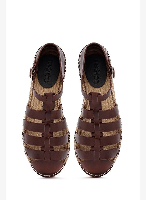 Kadın Kahverengi Deri Espadril 25SFD206518 - Görsel 8