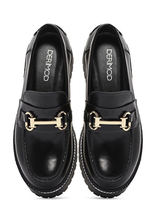 Kadın Siyah Toka Detaylı Kalın Tabanlı Deri Maskülen Loafer 25SFD180222 - Görsel 8