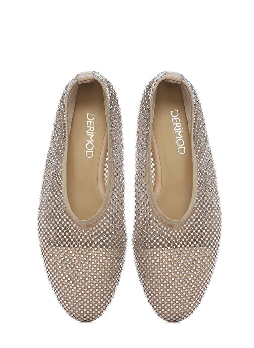 Kadın Bej Taşlı Deri Babet 25SFD1817TS - Görsel 8