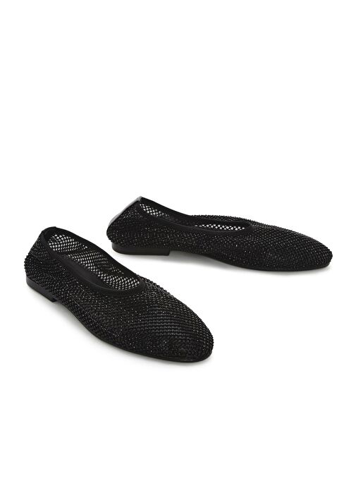 Kadın Siyah Taşlı Deri Babet 25SFD1817TS - Görsel 9