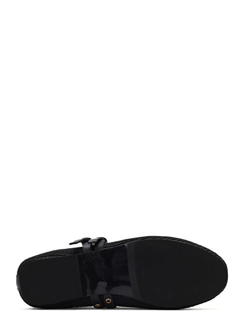 Kadın Siyah Çift Tokalı Hasır Deri Babet 25SFD1820M7 - Görsel 5