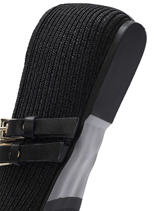 Kadın Siyah Çift Tokalı Hasır Deri Babet 25SFD1820M7 - Görsel 9