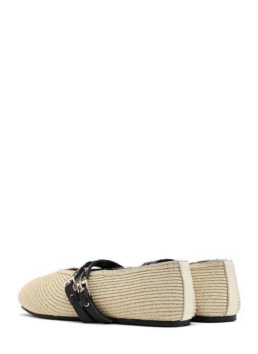 Kadın Bej Çift Tokalı Hasır Deri Babet 25SFD1820M7 - Görsel 6