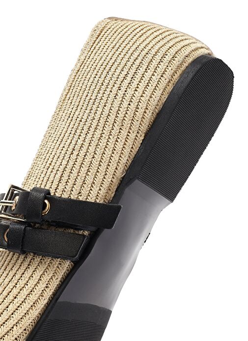 Kadın Bej Çift Tokalı Hasır Deri Babet 25SFD1820M7 - Görsel 9