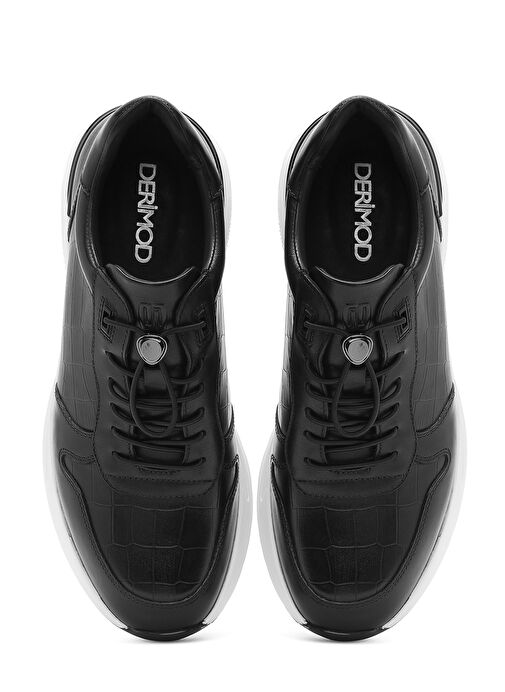 Erkek Siyah Kroko Desenli Bağcıklı Deri Sneaker 25SFD692318 - Görsel 8