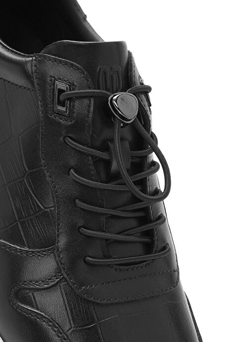 Erkek Siyah Kroko Desenli Bağcıklı Deri Sneaker 25SFD692318 - Görsel 9