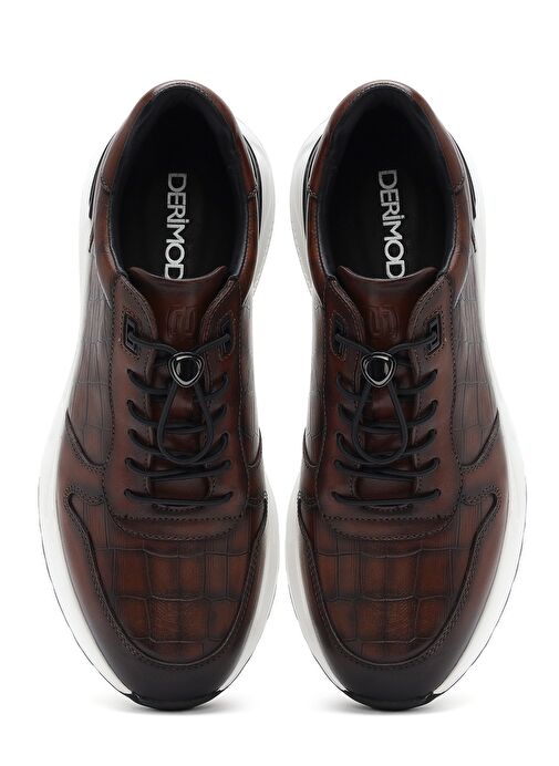 Erkek Kahverengi Kroko Desenli Bağcıklı Deri Sneaker 25SFD692318 - Görsel 8