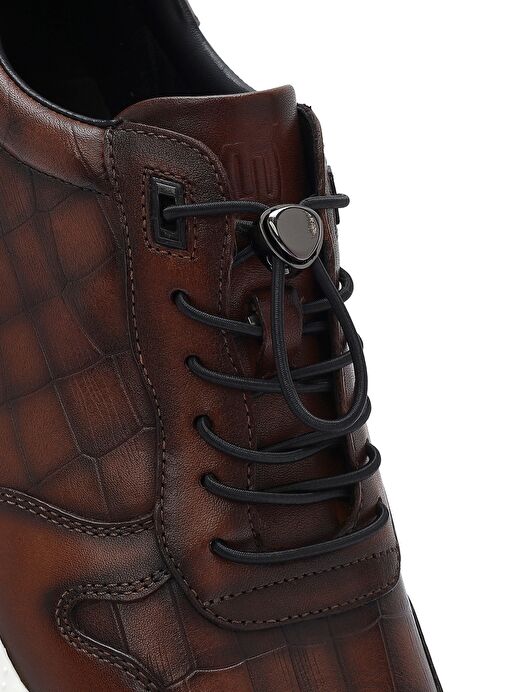 Erkek Kahverengi Kroko Desenli Bağcıklı Deri Sneaker 25SFD692318 - Görsel 9