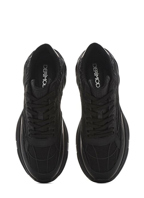 Erkek Siyah Bağcıklı Kalın Tabanlı Kumaş Sneaker 25SFD69416F - Görsel 8