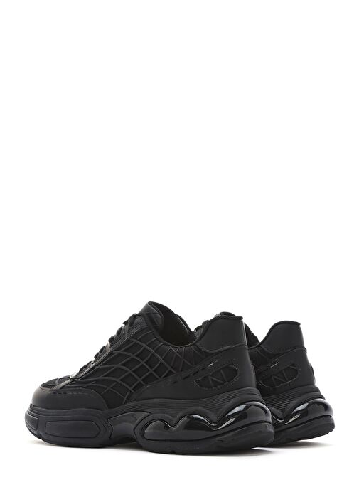 Erkek Siyah Bağcıklı Kalın Tabanlı Kumaş Sneaker 25SFD69416F - Görsel 6