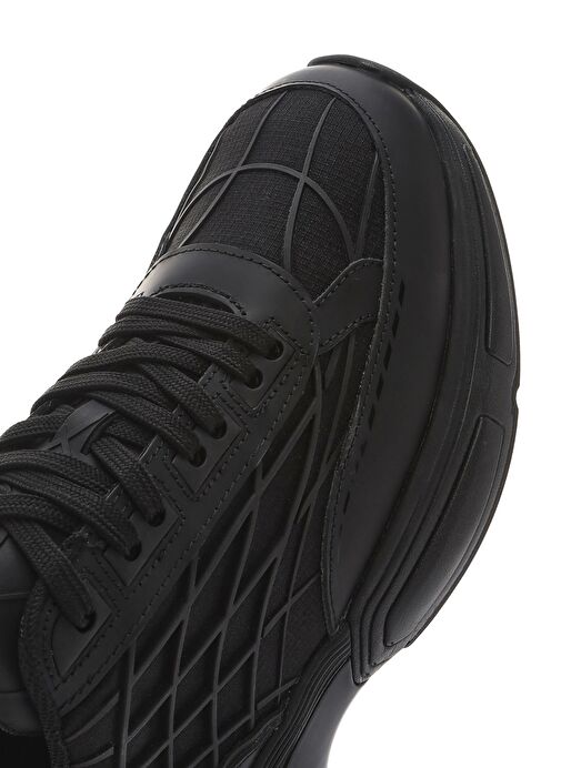 Erkek Siyah Bağcıklı Kalın Tabanlı Kumaş Sneaker 25SFD69416F - Görsel 9