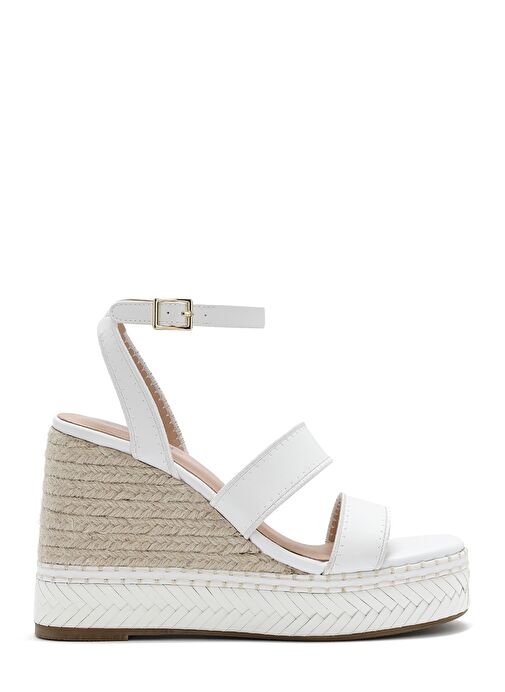 Kadın Beyaz Bilekten Tokalı Dolgu Topuklu Espadril Sandalet 25SFD443218 - Görsel 2