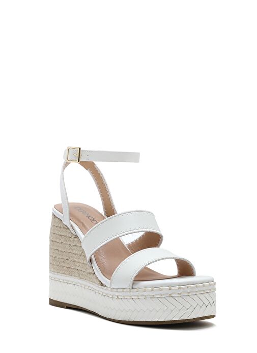 Kadın Beyaz Bilekten Tokalı Dolgu Topuklu Espadril Sandalet 25SFD443218 - Görsel 8