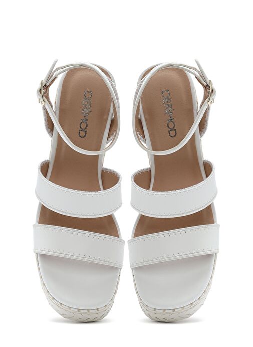 Kadın Beyaz Bilekten Tokalı Dolgu Topuklu Espadril Sandalet 25SFD443218 - Görsel 9