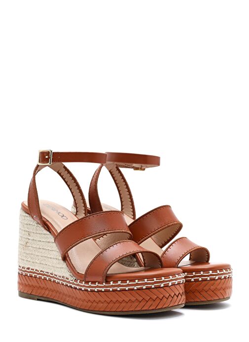 Kadın Taba Bilekten Tokalı Dolgu Topuklu Espadril Sandalet 25SFD443218 - Görsel 4
