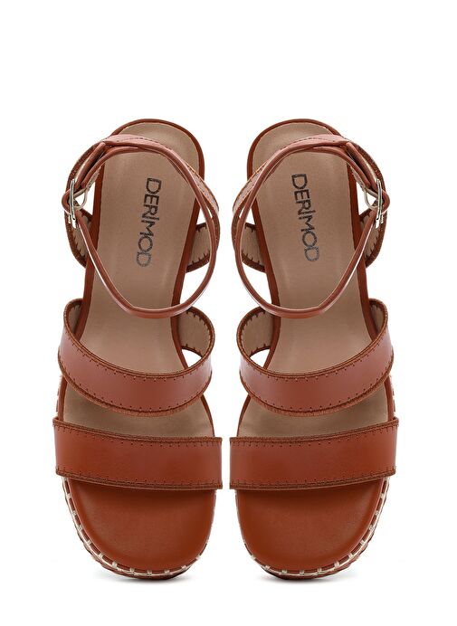 Kadın Taba Bilekten Tokalı Dolgu Topuklu Espadril Sandalet 25SFD443218 - Görsel 9