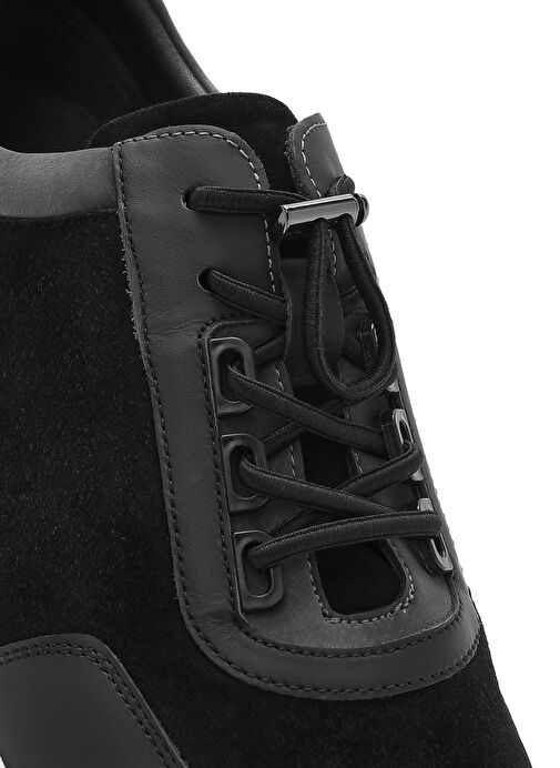 Erkek Siyah Kalın Tabanlı Bağcıklı Süet Deri Sneaker 25SFD694610 - Görsel 9