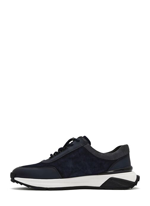 Erkek Lacivert Kalın Tabanlı Bağcıklı Süet Deri Sneaker 25SFD694610 - Görsel 3
