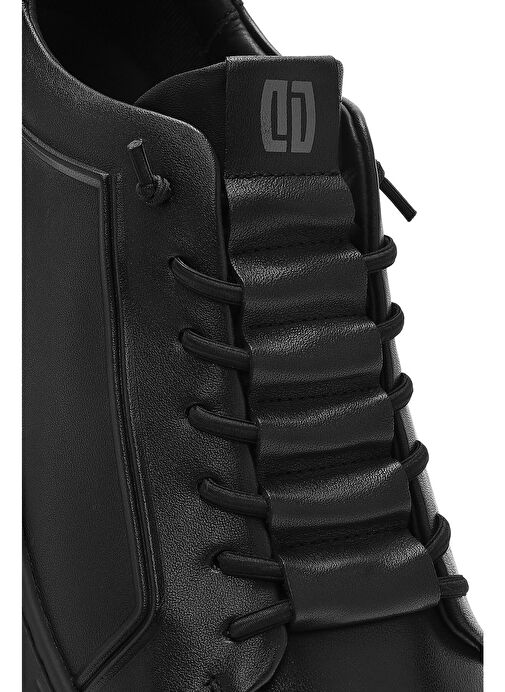 Erkek Siyah Bağcıklı Deri Sneaker 25SFD692418 - Görsel 9