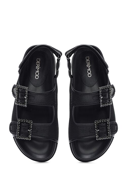 Kadın Siyah Taşlı Tokalı Sandalet 25SFD44236F - Görsel 8