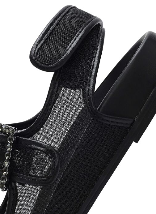 Kadın Siyah Taşlı Tokalı Sandalet 25SFD44236F - Görsel 9