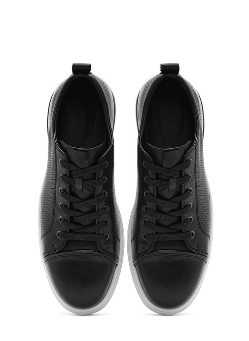 Erkek Siyah Bağcıklı Deri Sneaker 25SFD692518 - Görsel 8