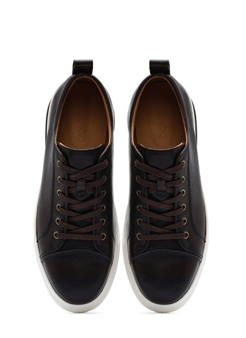 Erkek Kahverengi Bağcıklı Deri Sneaker 25SFD692518 - Görsel 8