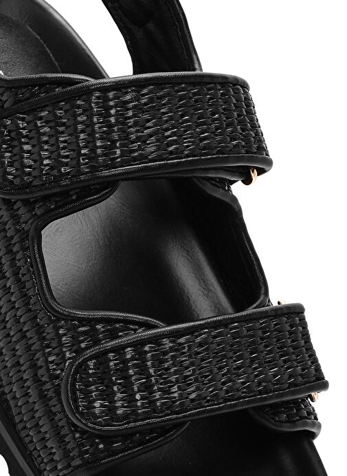 Kadın Siyah Bantlı Hasır Sandalet 25SFD4423M7 - Görsel 9