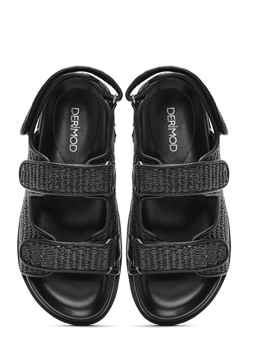 Kadın Siyah Bantlı Hasır Sandalet 25SFD4423M7 - Görsel 8