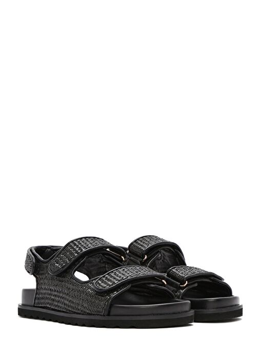 Kadın Siyah Bantlı Hasır Sandalet 25SFD4423M7 - Görsel 4