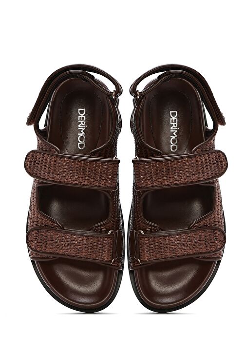 Kadın Kahverengi Bantlı Hasır Sandalet 25SFD4423M7 - Görsel 8