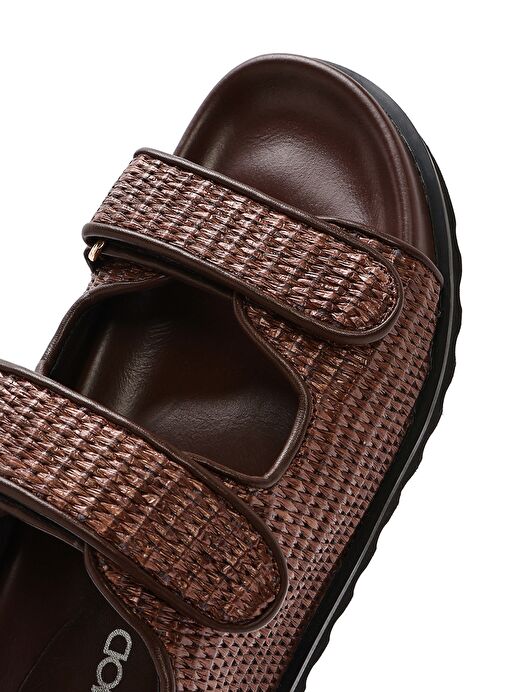 Kadın Kahverengi Bantlı Hasır Sandalet 25SFD4423M7 - Görsel 9