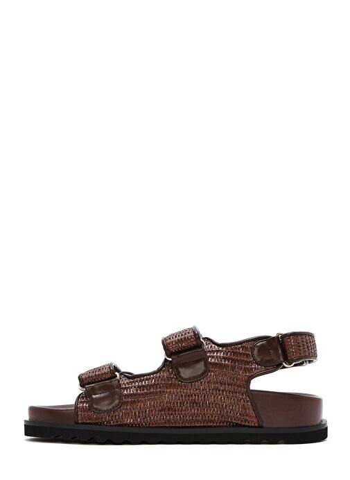 Kadın Kahverengi Bantlı Hasır Sandalet 25SFD4423M7 - Görsel 3