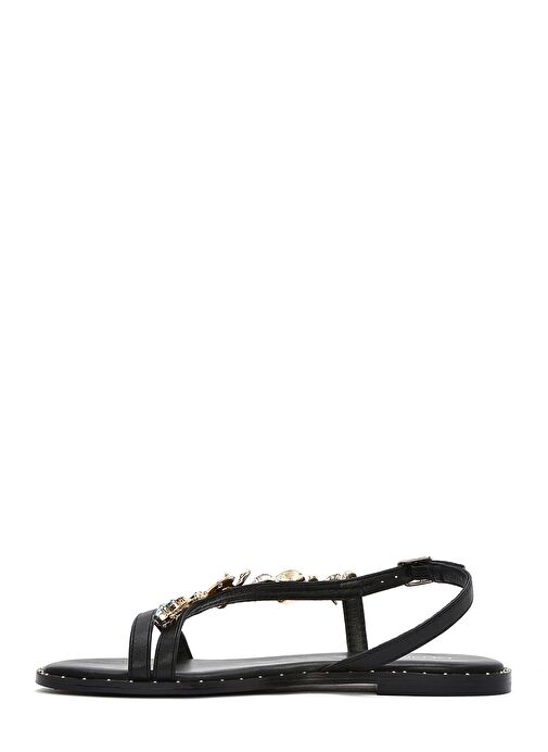 Kadın Siyah Bilekten Tokalı Taşlı Sandalet 25SFD441714 - Görsel 3