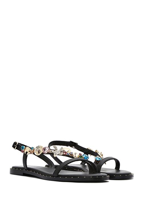 Kadın Siyah Bilekten Tokalı Taşlı Sandalet 25SFD441714 - Görsel 4