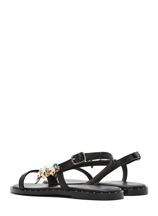 Kadın Siyah Bilekten Tokalı Taşlı Sandalet 25SFD441714 - Görsel 6