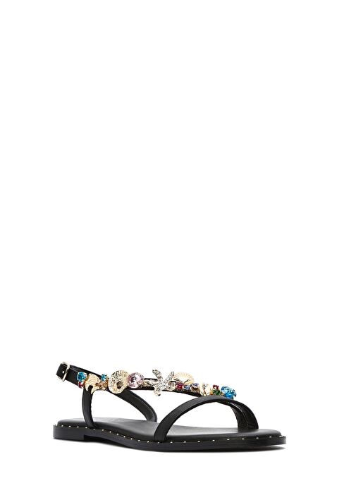 Kadın Siyah Bilekten Tokalı Taşlı Sandalet 25SFD441714 - Görsel 7