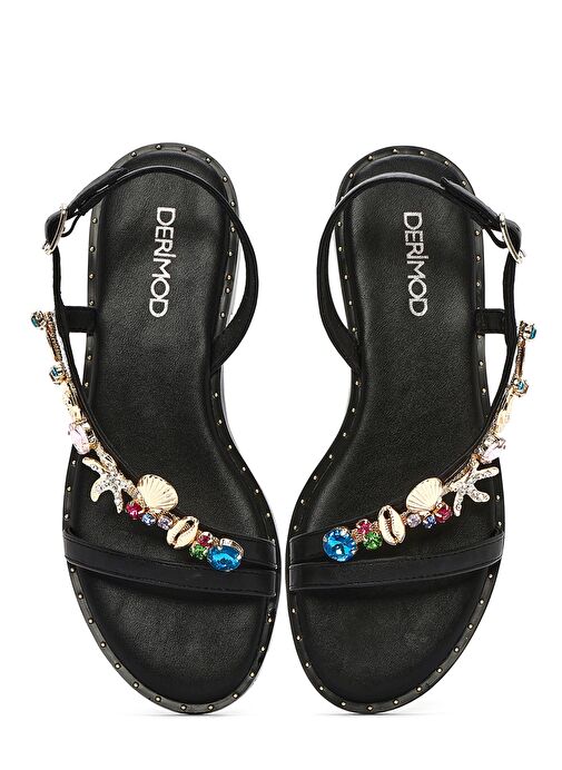 Kadın Siyah Bilekten Tokalı Taşlı Sandalet 25SFD441714 - Görsel 8