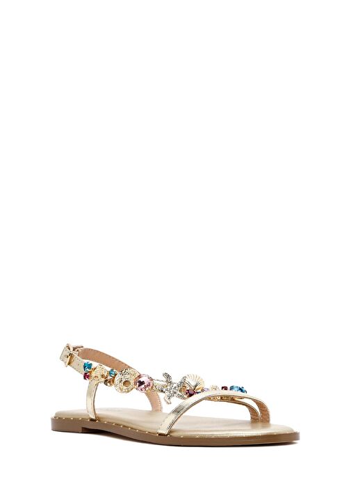 Kadın Altın Bilekten Tokalı Taşlı Sandalet 25SFD441714 - Görsel 7